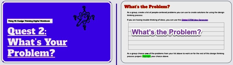 Screenshot of the Design Thinking Quest 2 and What's the Problem slides.