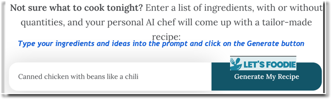 Screenshot of the prompt to Generate My Recipe from the Letsfoodie website.