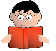 Boy with glasses reading book