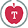 Icon for teacher guide - a red apple with T on it inside a circle