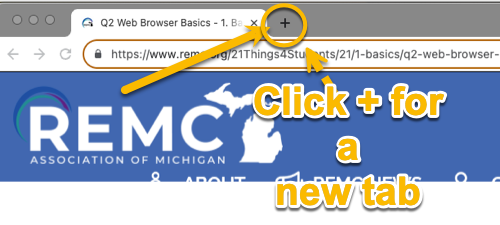arrow pointing to the + to add a new tab on a browser window