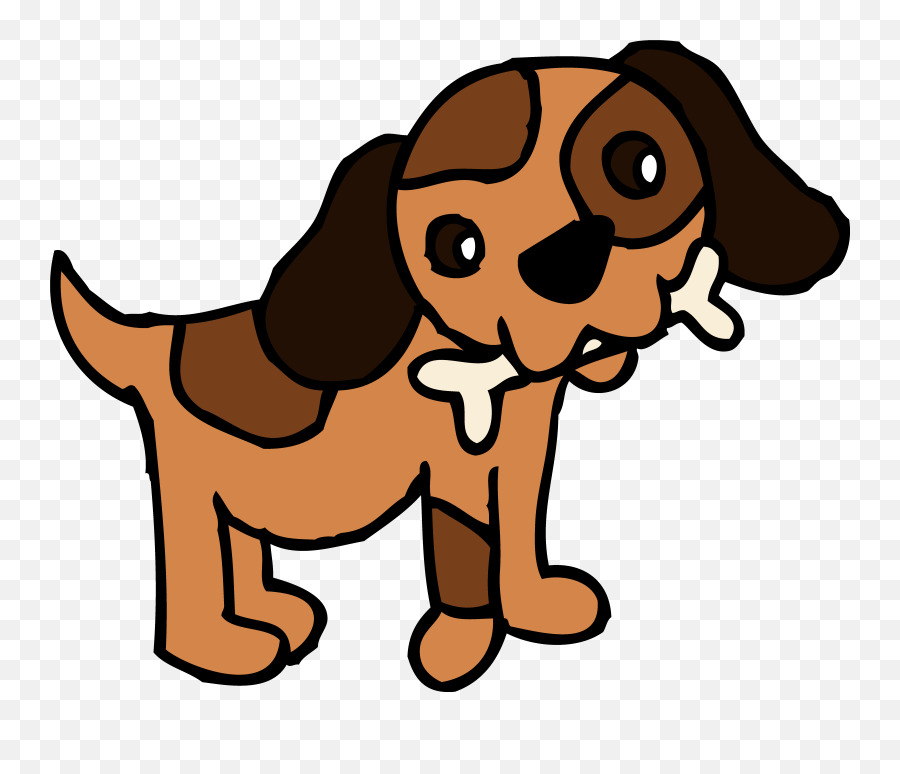 Emoji image of a cute brown on brown dog holding a bone.