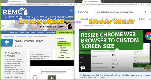 Two browsers windows shown side by side