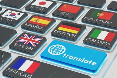 Adobe stock image with part of a keyboard showing translation to languages