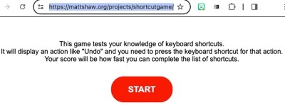 Screenshot of the opening text and a START button.