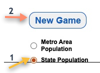 Screenshot of State Population circle selected, and above to select New Game.