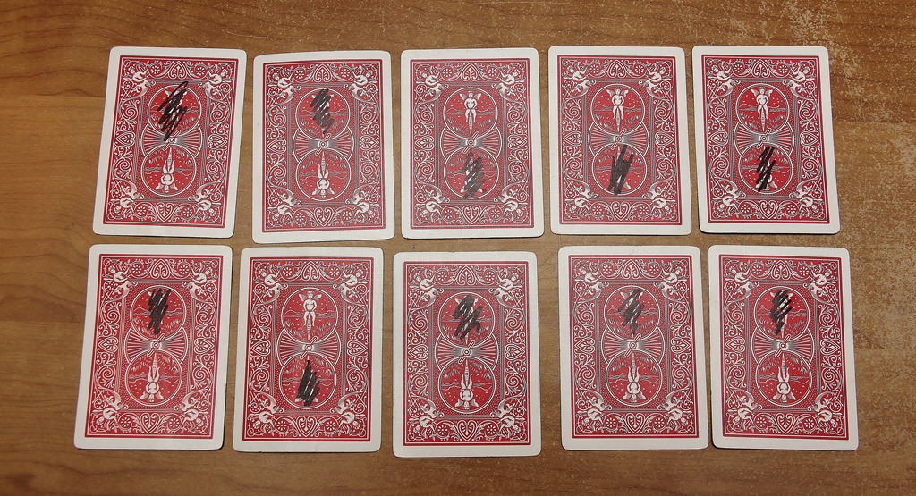 10 playing cards face down