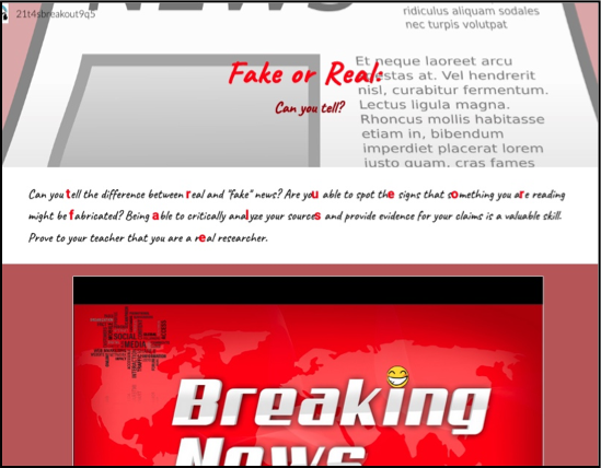 Screenshot of the Opening image of Fake or Real: Can you tell? Breakout activity.