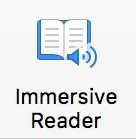 Immersive reader icon that looks like a book open with lines on each side of the page and speaker icon.