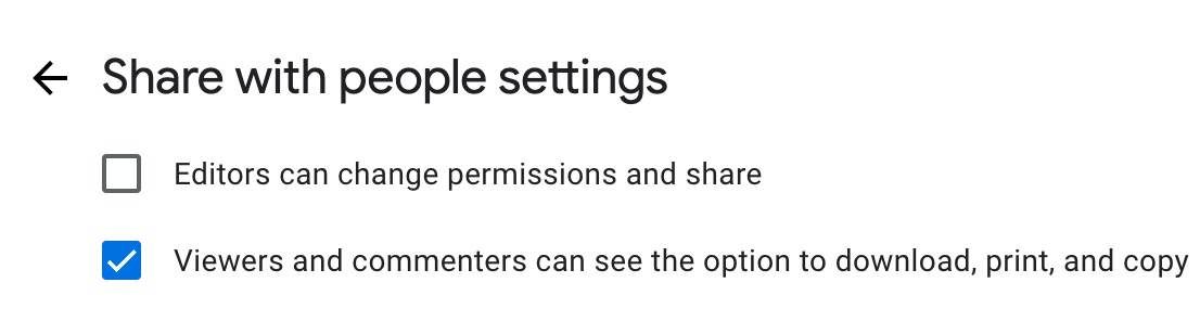 Share with people settings
