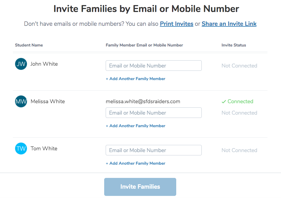 Invite families by email