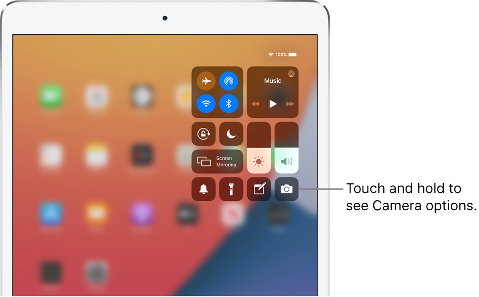 image of iPadOS with control center pulled down from top right