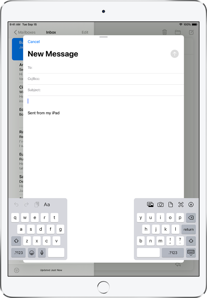 Shows a split keyboard, which is a vertical division of the whole keyboard.